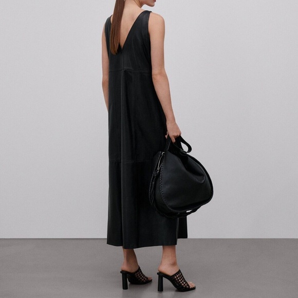 Massimo Dutti black sheep leather limited edition dress size S - Picture 2 of 11